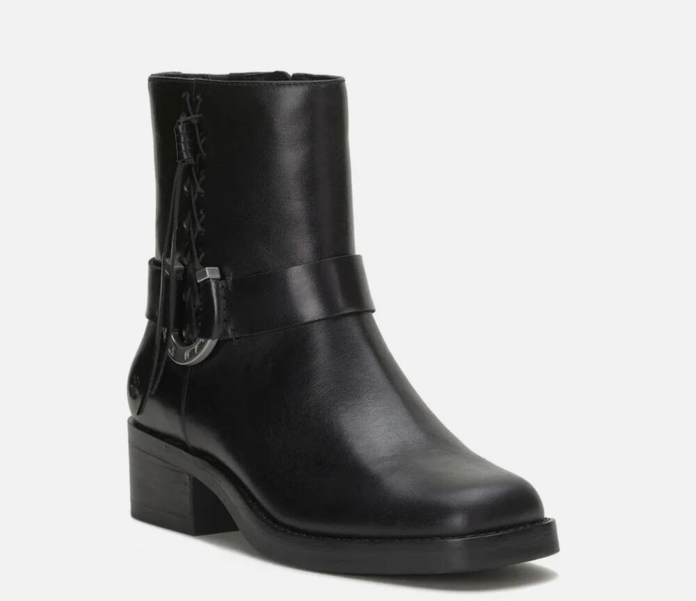 Lucky Brand Kamany Braided Ankle Boot Black Leather Sz 6.5 NWOB Horseshoe Detail
